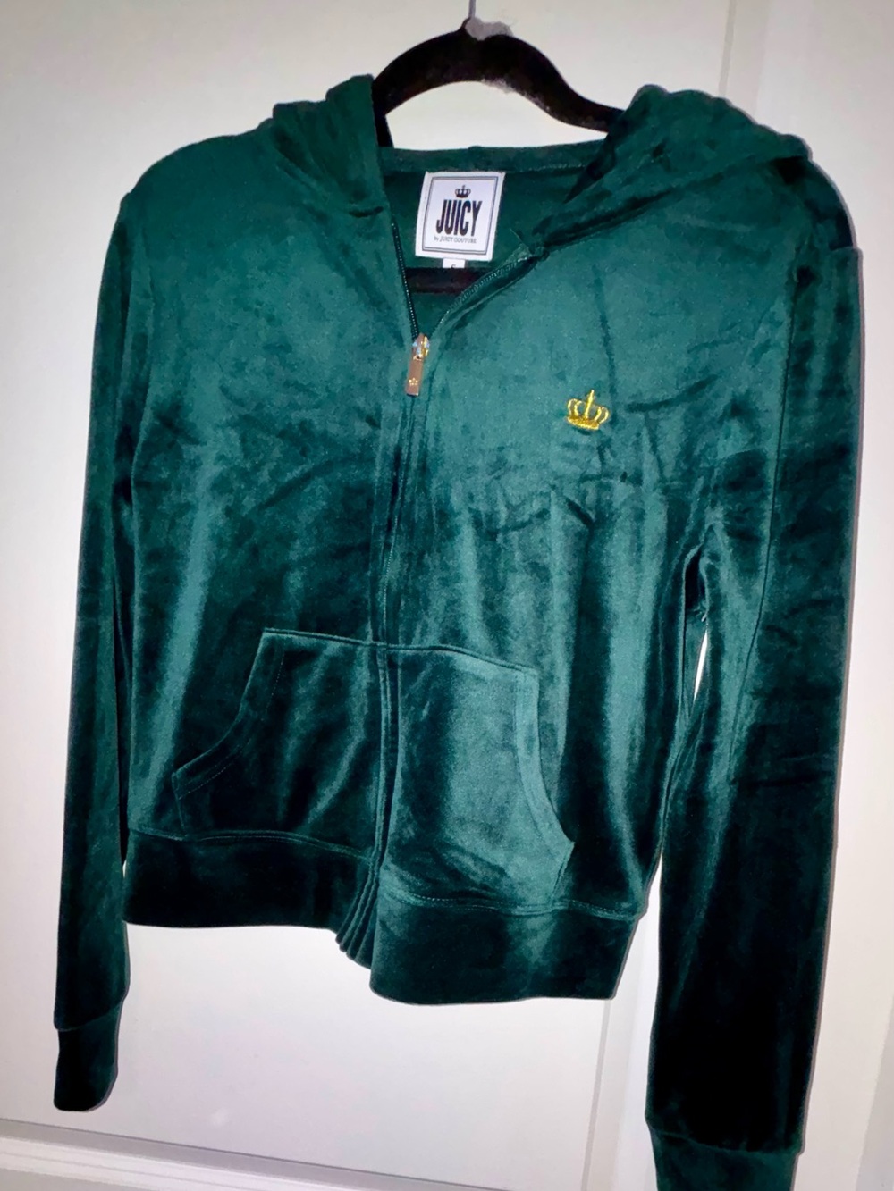 Juicy Couture Deep Teal Velour Zip Hoodie with Gold Crown size M